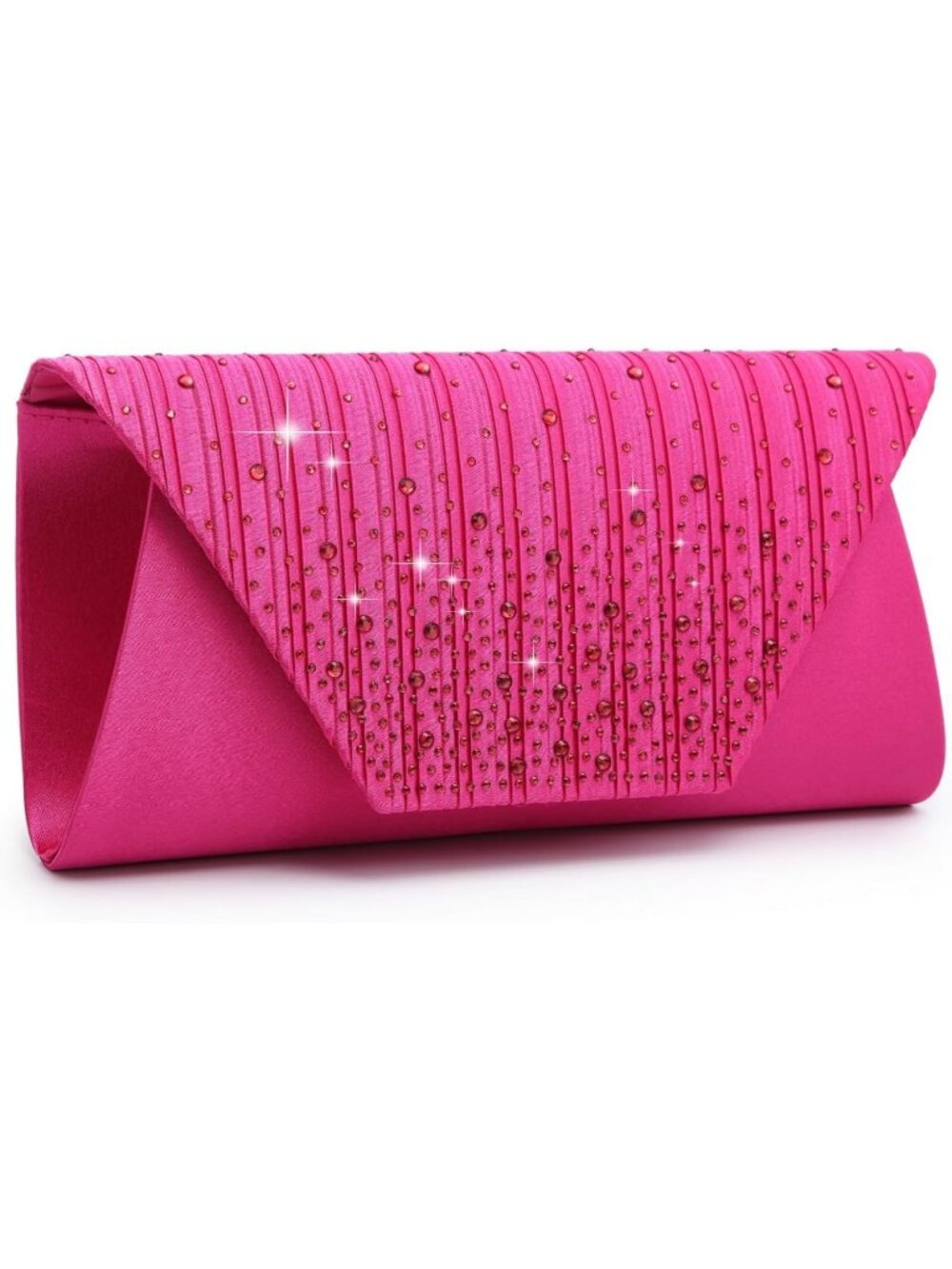 Women’s Fuchsia Clutch Purse With Detachable Chain Wedding Formal Evening Bag